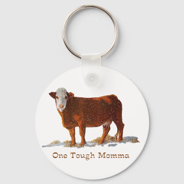 Hereford Cow: One Tough Momma: Mother's Day Key Ring (Front)