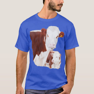 Hereford Cow with Calf Painting  T-Shirt