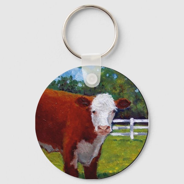 HEREFORD HEIFER COW ART KEY RING (Front)