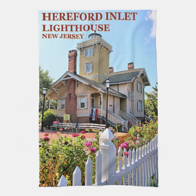 Hereford Inlet Lighthouse, New Jersey Tea Towel (Vertical)