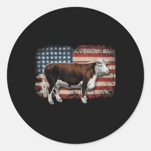 Hereford Rancher - American Flag For Hereford Cow Classic Round Sticker