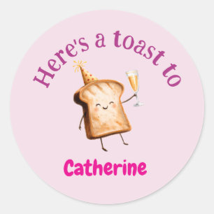 Here's A Toast To + Name, Bubbly Pink Classic Round Sticker