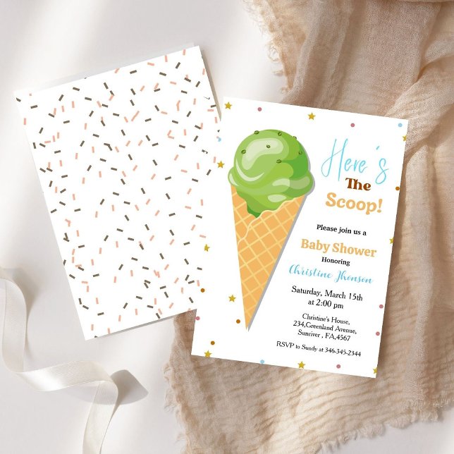 Here's come the scoop ice cream baby shower invitation (Creator Uploaded)