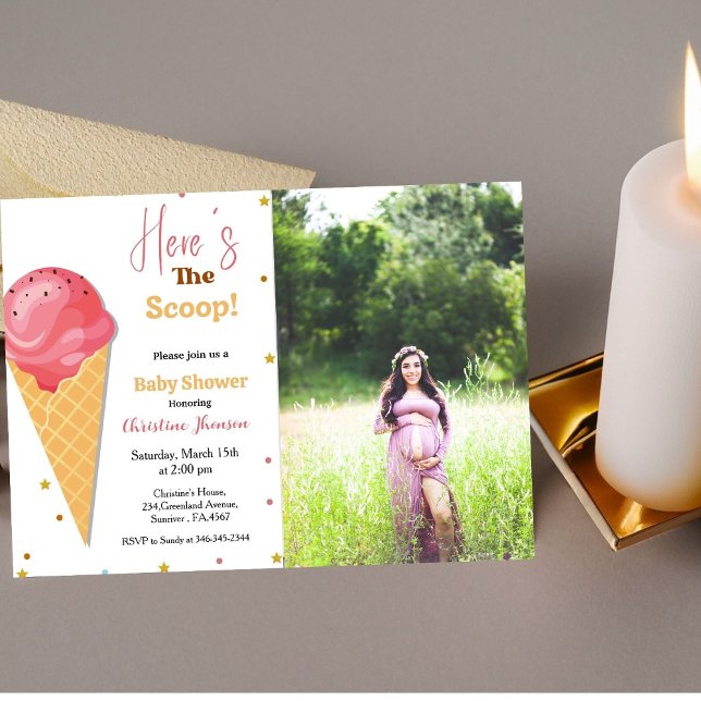 Here's come the scoop ice cream baby shower invitation (Creator Uploaded)