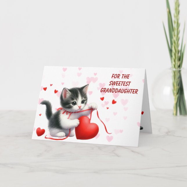 Here's My Heart Granddaughter Kitten Valentine Holiday Card (Front)