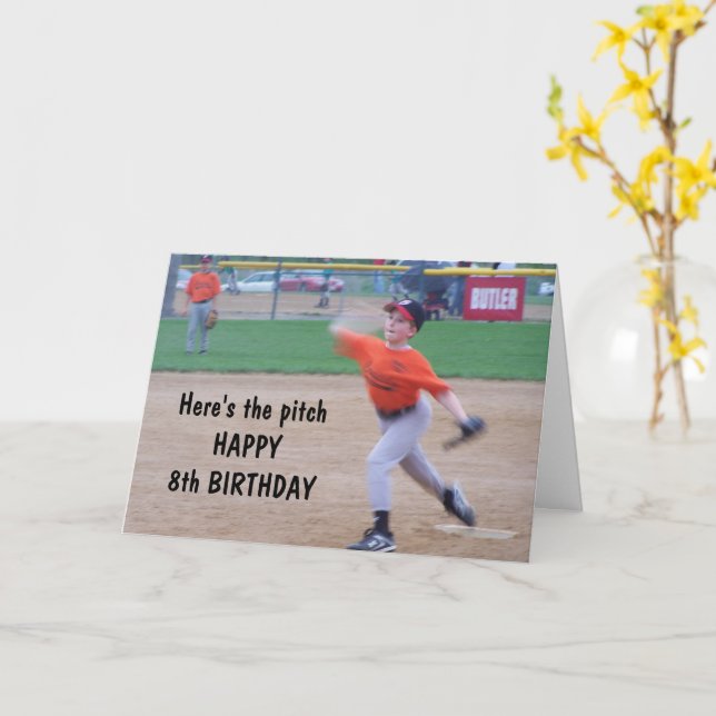 HERE'S THE PITCH-HAPPY **8th** BIRTHDAY CARD (Yellow Flower)