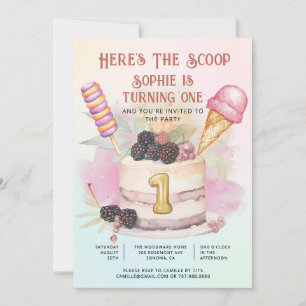 Here's The Scoop 1st Birthday Ice Cream Party Invitation