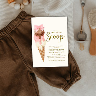 Here's The Scoop Bow Ice Cream Baby Shower Invitation