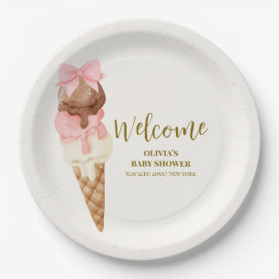 Here's The Scoop Bow Ice Cream Baby Shower Welcome Paper Plate