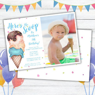 Here's the Scoop Boys Ice Cream Photo Birthday Invitation