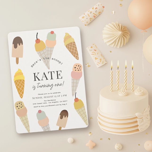 Here's the Scoop Colourful Ice Cream 1st Birthday Invitation (Creator Uploaded)
