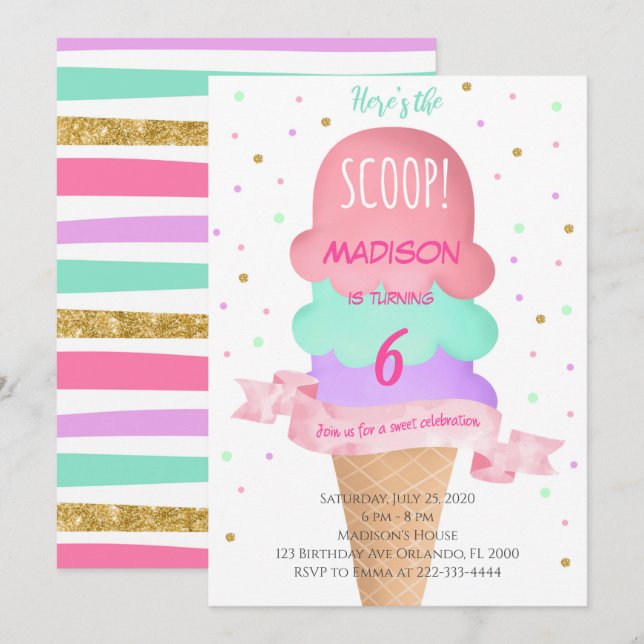 Here's the Scoop Colourful Ice Cream Invite (Front/Back)