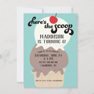 Here's the Scoop Cream Birthday Invitation