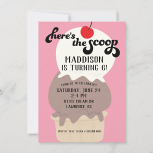 Here's the Scoop Cream Birthday Invitation