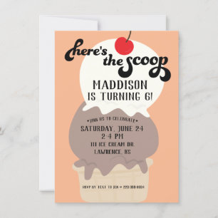 Here's the Scoop Cream Birthday Invitation
