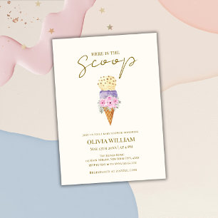 Here's The Scoop Floral Ice Cream Baby Shower Invitation