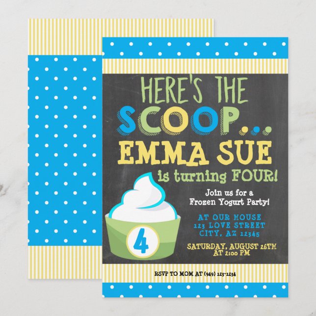 Here's the Scoop Frozen Yogurt Party Birthday Invitation (Front/Back)