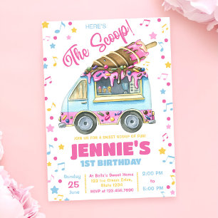 Here's the Scoop Girls Ice Cream 1st Birthday Invitation