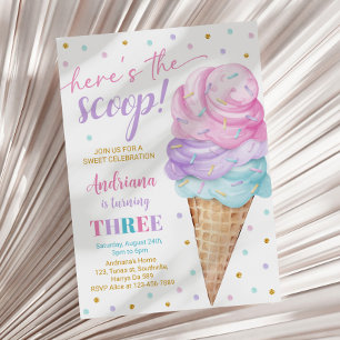 Here's the Scoop Girls Ice Cream Third Birthday Invitation