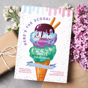 Here's The Scoop Ice Cream Any Age Birthday Invitation