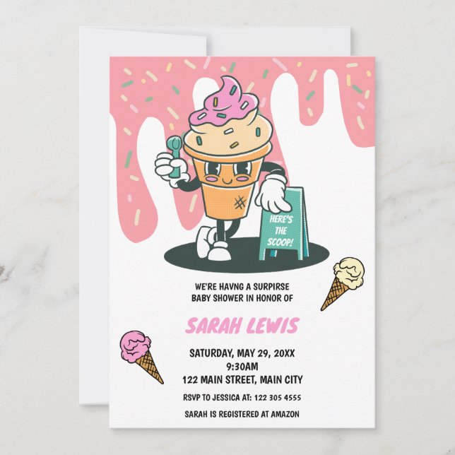 Here's The Scoop Ice Cream Baby Shower Invitation (Front)