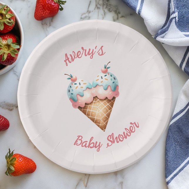 Here's the Scoop Ice Cream Baby Shower Paper Plate (Creator Uploaded)