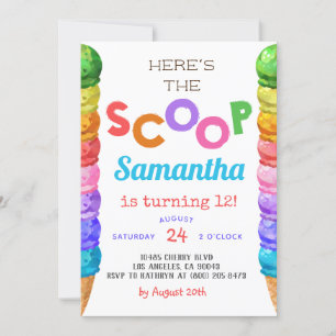 Here's the Scoop Ice Cream Birthday Invitation