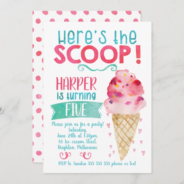 Here's The Scoop Ice Cream Birthday Invitation (Front/Back)