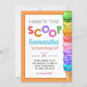 Here's the Scoop Ice Cream Birthday Invitation