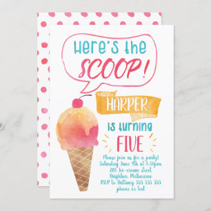 Here's The Scoop Ice-Cream Birthday Invitation