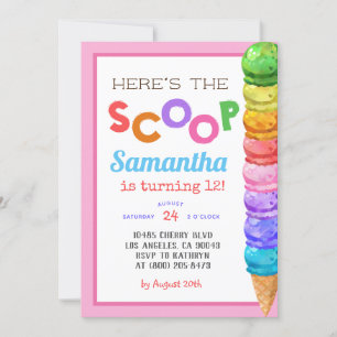 Here's the Scoop Ice Cream Birthday Invitation
