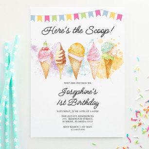Here's the Scoop Ice Cream Birthday Invitation