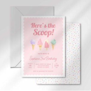 Here's the Scoop Ice Cream Birthday Invitation