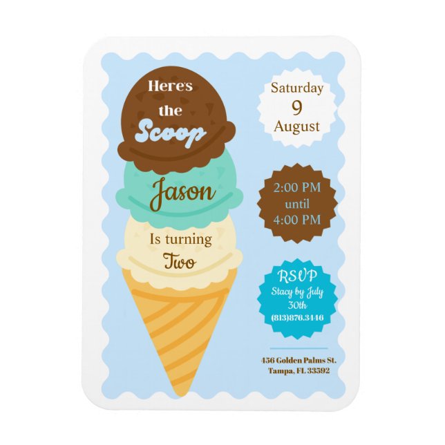 Here's the Scoop Ice Cream Birthday Invitation  Magnet (Vertical)