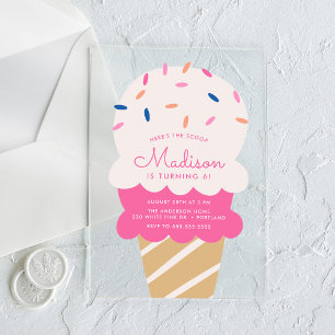 Here's The Scoop Ice Cream Birthday Party Acrylic Invitations