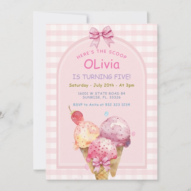 Here's The Scoop Ice Cream Birthday Party Invitation (Front)