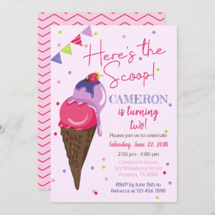 Here's the Scoop Ice cream Birthday Party Invitation