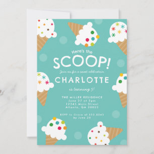 Here's the Scoop Ice Cream Birthday Party Invitation