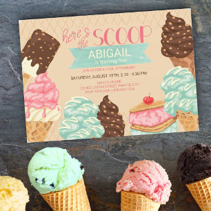 Here's the Scoop Ice Cream Birthday Party Invitation