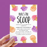Here's The Scoop Ice Cream Birthday Party Invitation<br><div class="desc">Our cute and colourful ice cream birthday party invitations feature a watercolor ice cream cone border in colours of hot pink, purple, and orange with "Here's The Scoop" in a fun font. Personalise the colourful kid's birthday party invitations by adding your party details. The reverse side of the invites feature...</div>