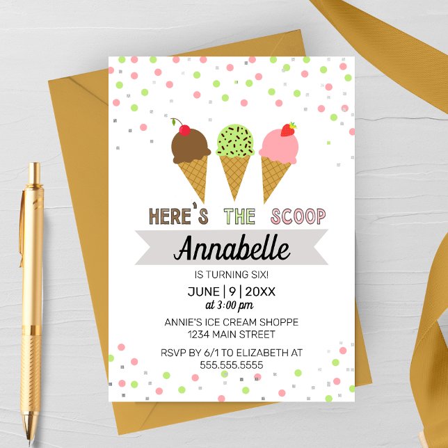 Here's The Scoop Ice Cream Birthday Party Invitation (Creator Uploaded)
