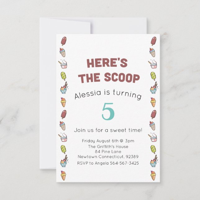 Here's the scoop Ice Cream Birthday Party Invitation (Front)