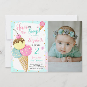 Here's The Scoop Ice Cream Birthday Photo Invitation