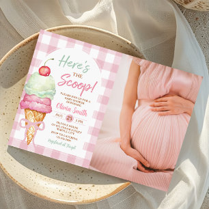 Here's The Scoop Ice Cream Bow Baby Shower Photo Invitation