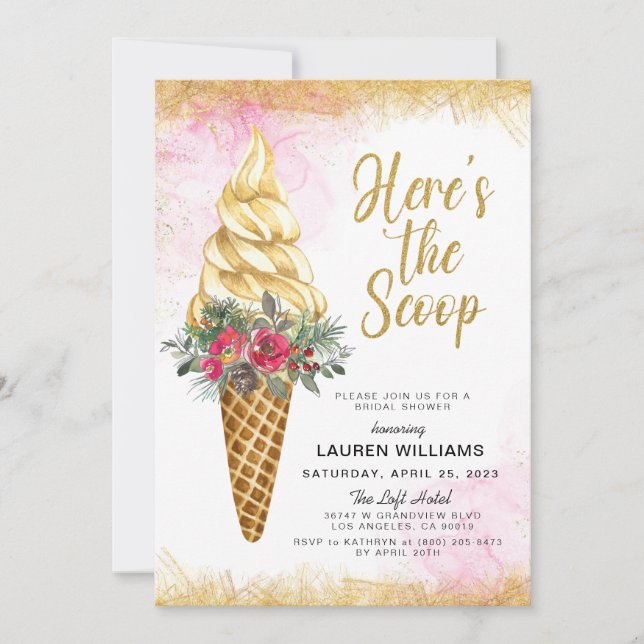 Here's the Scoop Ice Cream Bridal Shower Invitation (Front)
