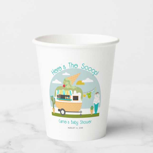 Here's The Scoop Ice Cream Camper Boy Baby Shower Paper Cups (Front)