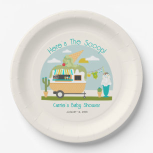 Here's The Scoop Ice Cream Camper Boy Baby Shower Paper Plate