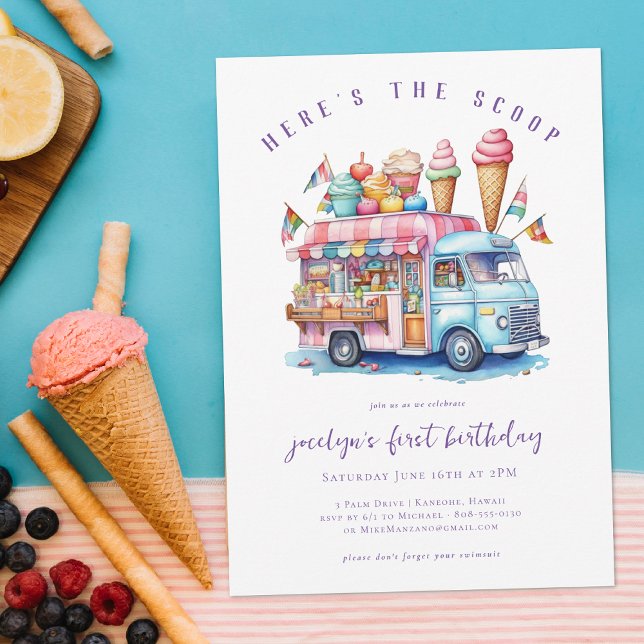 Here's The Scoop Ice Cream Cone Kid Birthday Invitation (Creator Uploaded)