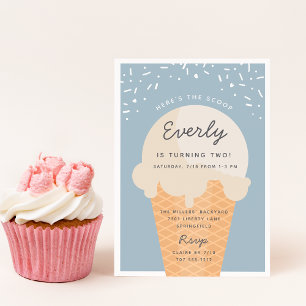 Here's The Scoop Ice Cream Cone Kid Birthday Party Invitation