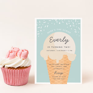 Here's The Scoop Ice Cream Cone Kid Birthday Party Invitation